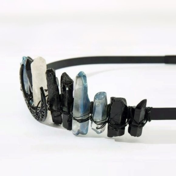 COPY - FLASH SALE! Goth Goddess Raw Crystal X Crescent Moon Tiara main image 7